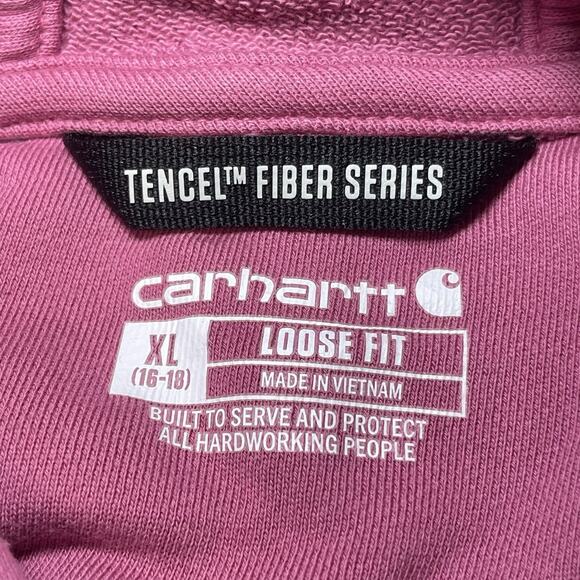 CARHARTT Women's Loose Fit Graphic Hooded Sweatshirt Size XL Pink (16-18) - Picture 3 of 7